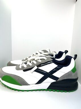 Mazino Opal-015 Men’s Size 12 Sneakers White Navy Green Gray Side Zip Shoes